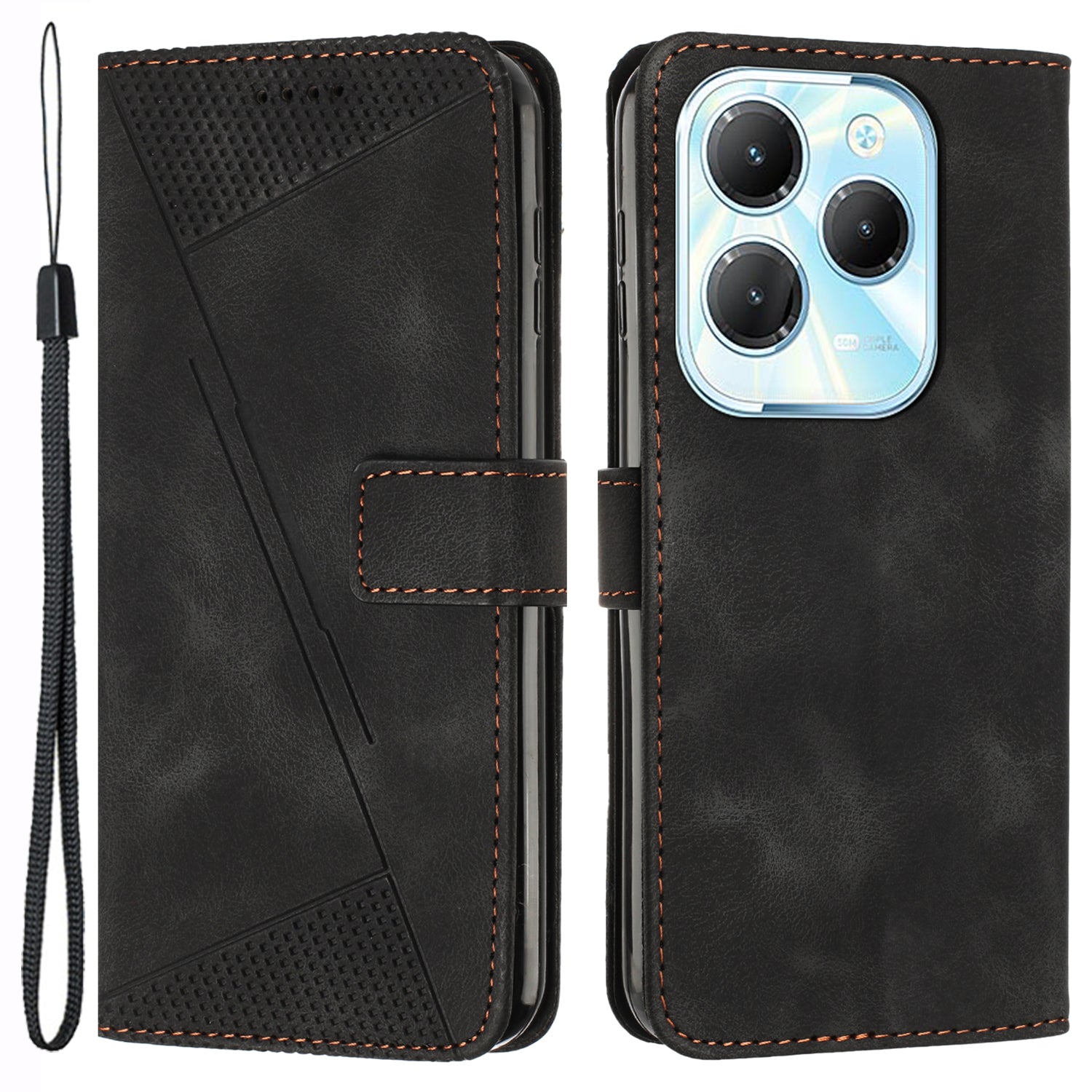 For Transsion Infinix Hot 40 / Hot 40 Pro Case PU Leather Triangle Pattern Phone Cover - Black