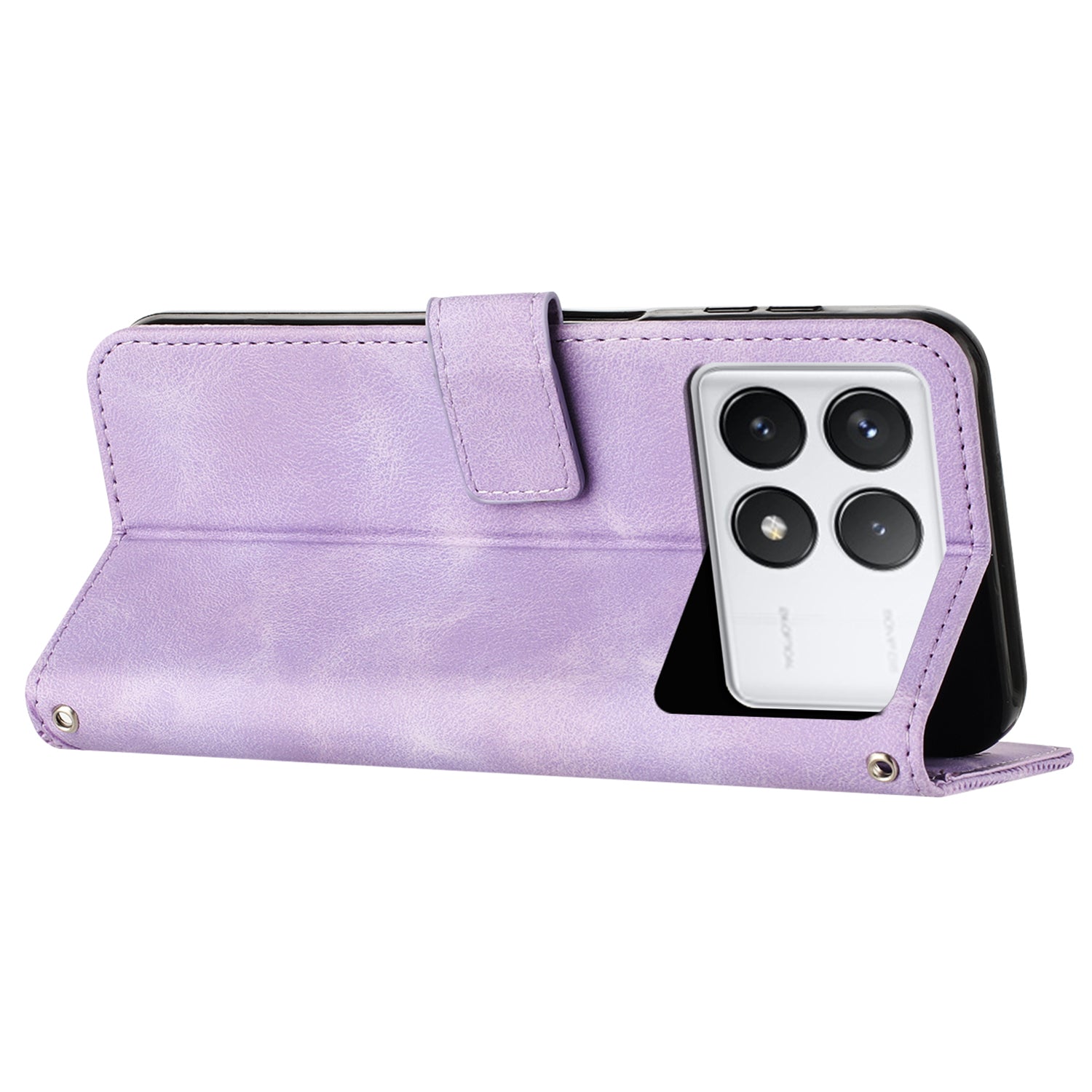 For Xiaomi Redmi K70E 5G / Poco X6 Pro 5G Leather Wallet Case Stand View Phone Cover Triangle Pattern Imprinted - Purple