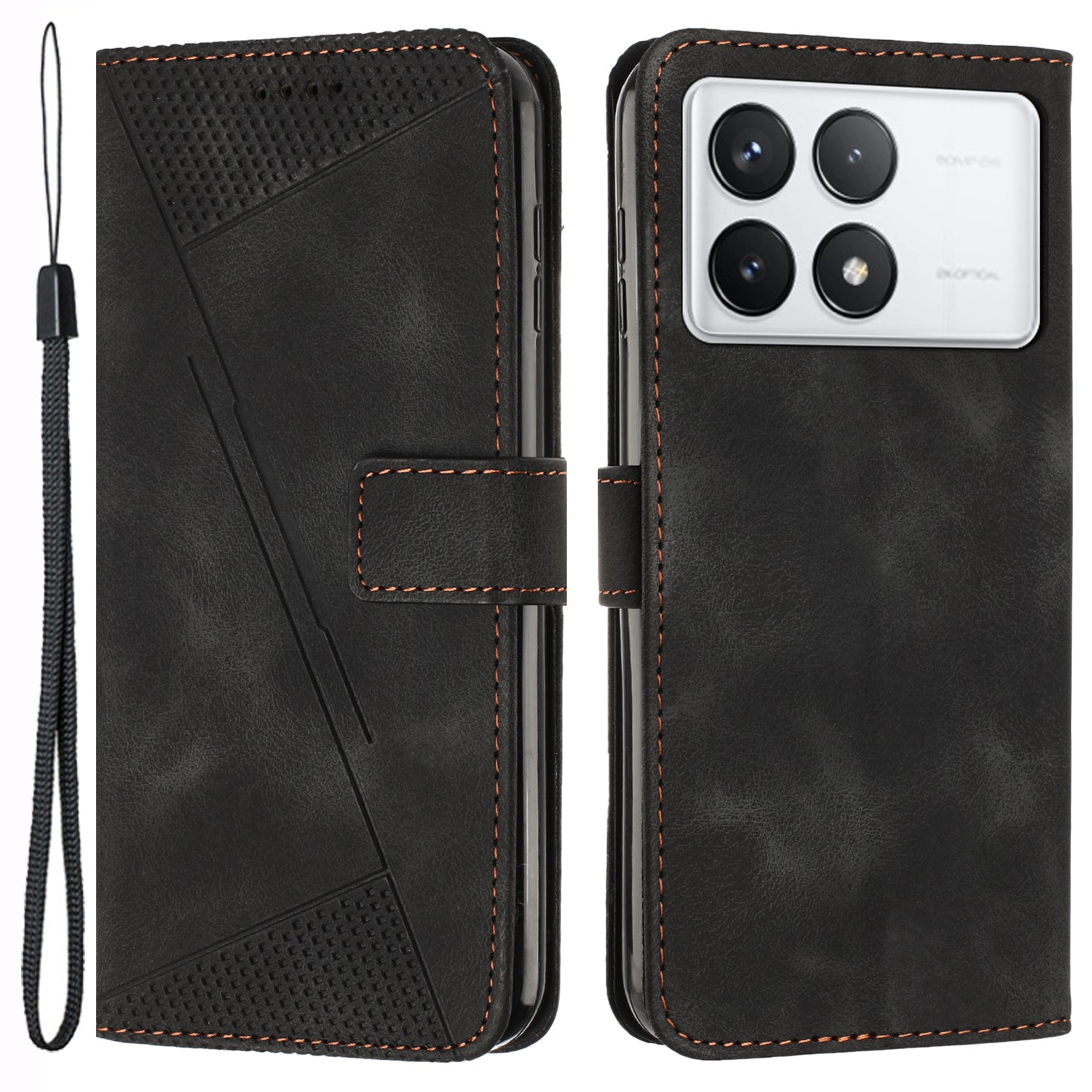 For Xiaomi Redmi K70E 5G / Poco X6 Pro 5G Leather Wallet Case Stand View Phone Cover Triangle Pattern Imprinted - Purple