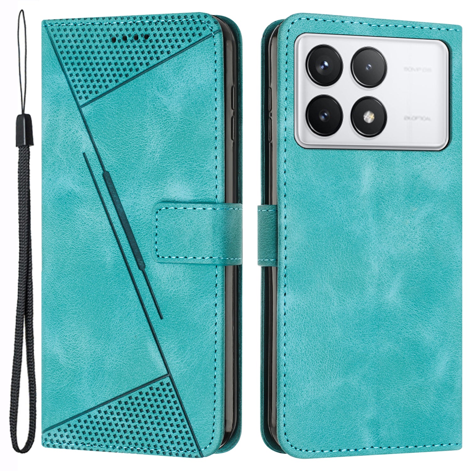 For Xiaomi Redmi K70E 5G / Poco X6 Pro 5G Leather Wallet Case Stand View Phone Cover Triangle Pattern Imprinted - Purple