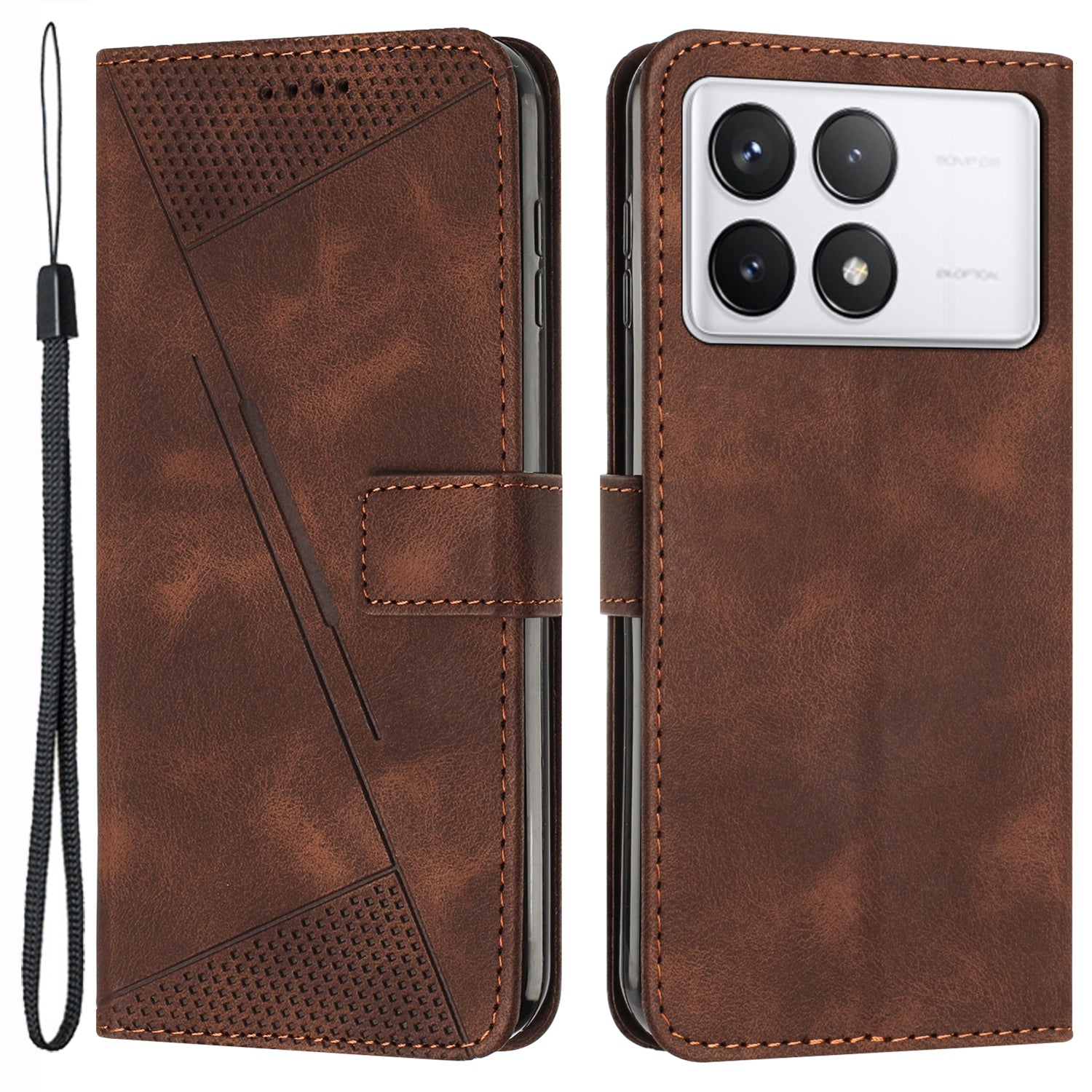 For Xiaomi Redmi K70E 5G / Poco X6 Pro 5G Leather Wallet Case Stand View Phone Cover Triangle Pattern Imprinted - Purple