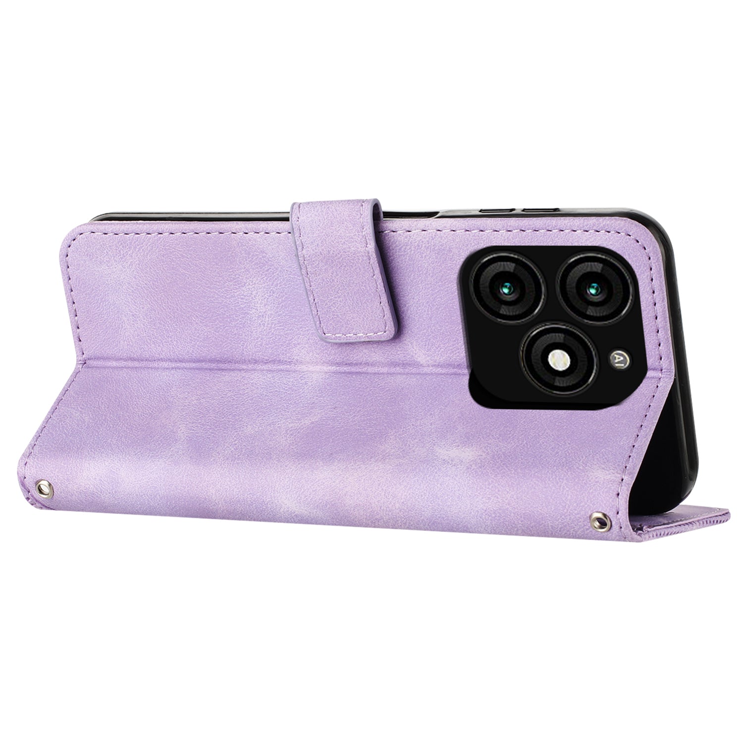 For Transsion itel A70 Phone Case Wallet PU Leather Flip Triangle Pattern Cover - Purple