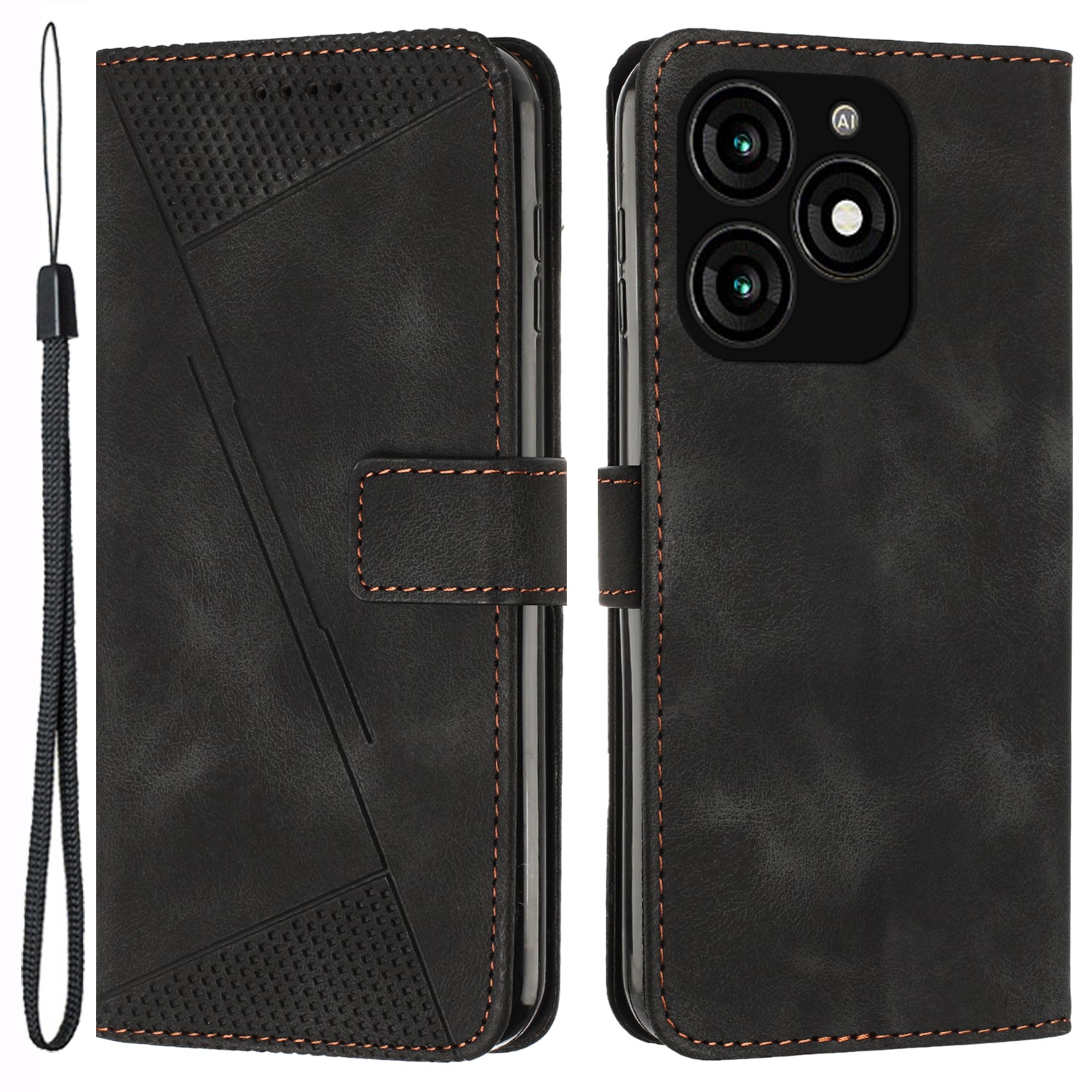 For Transsion itel A70 Phone Case Wallet PU Leather Flip Triangle Pattern Cover - Purple