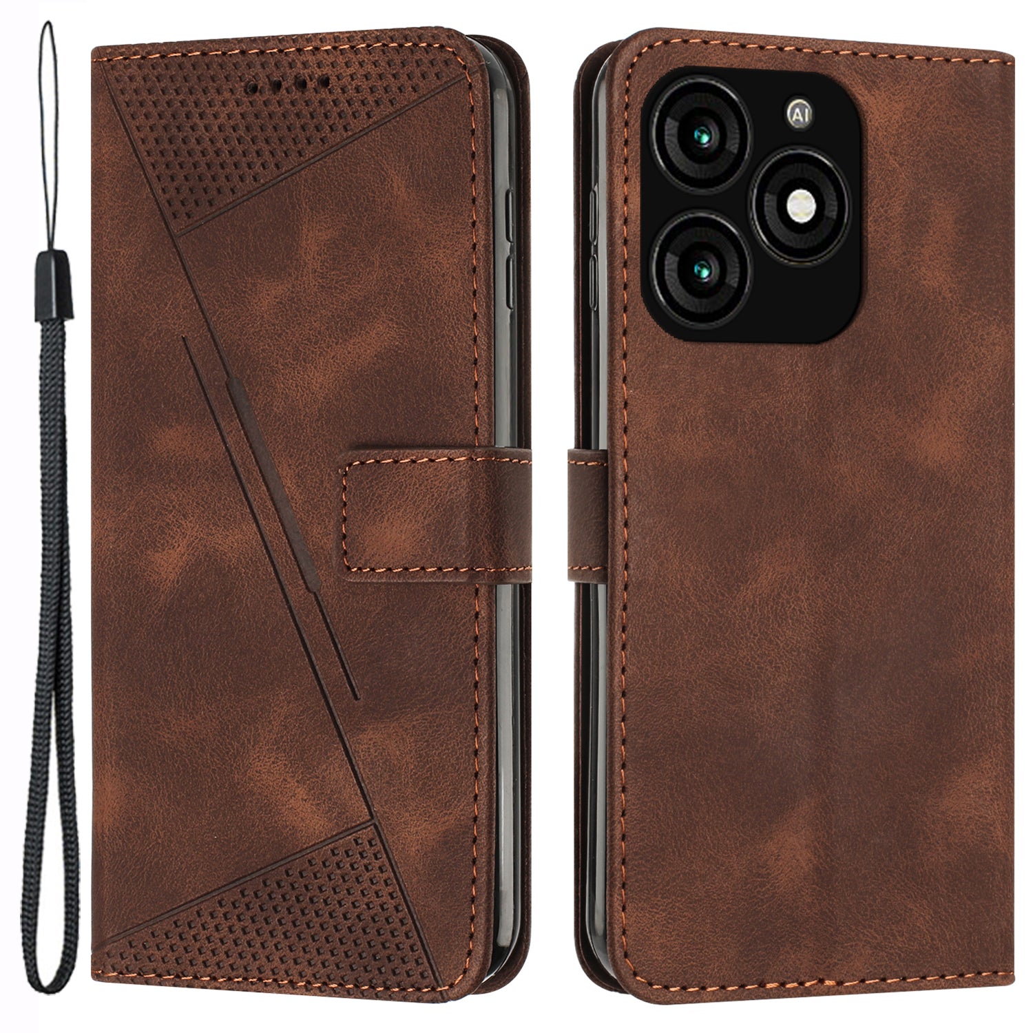 For Transsion itel A70 Phone Case Wallet PU Leather Flip Triangle Pattern Cover - Purple