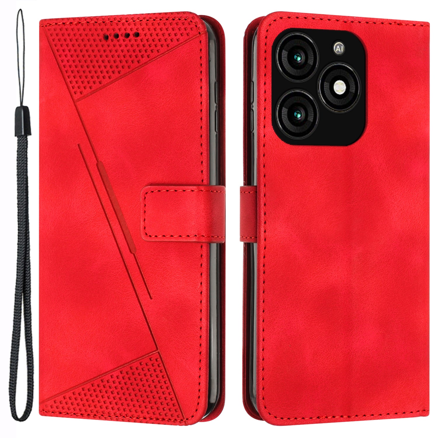 For Transsion itel A70 Phone Case Wallet PU Leather Flip Triangle Pattern Cover - Purple