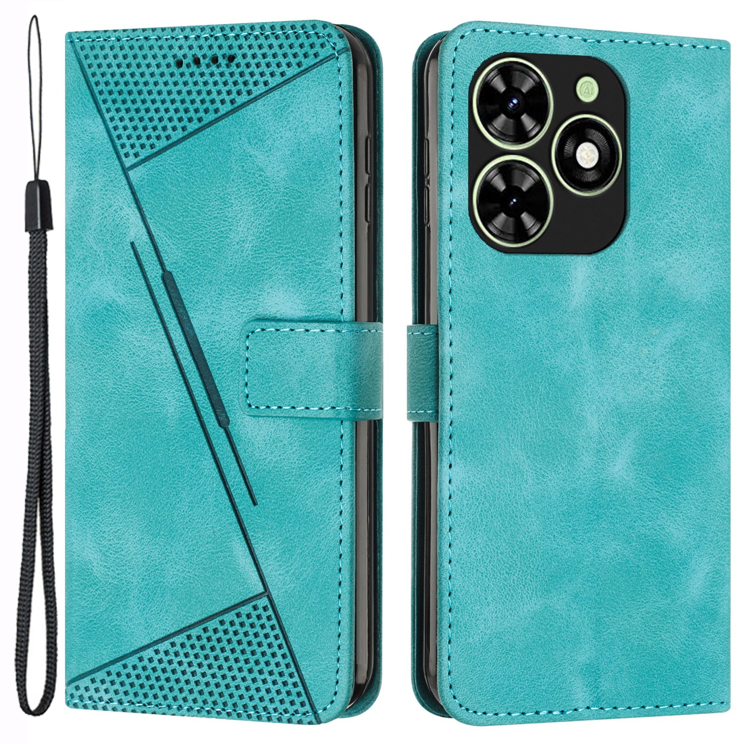 For Transsion Tecno Spark Go 2024 4G / Spark 20C / Pop 8 Case Triangle Pattern PU Leather Phone Cover Card Slots - Green
