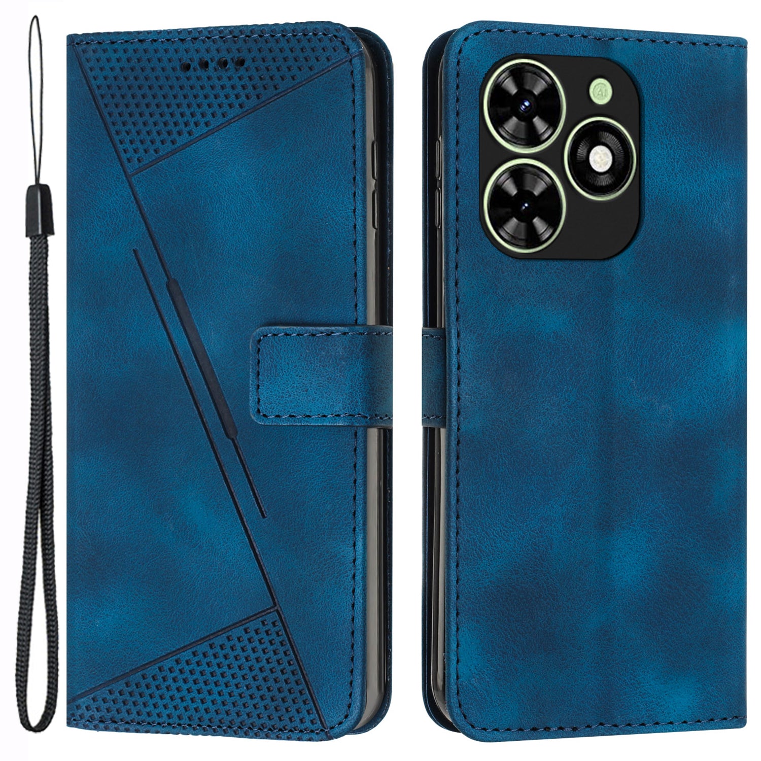 For Transsion Tecno Spark Go 2024 4G / Spark 20C / Pop 8 Case Triangle Pattern PU Leather Phone Cover Card Slots - Green
