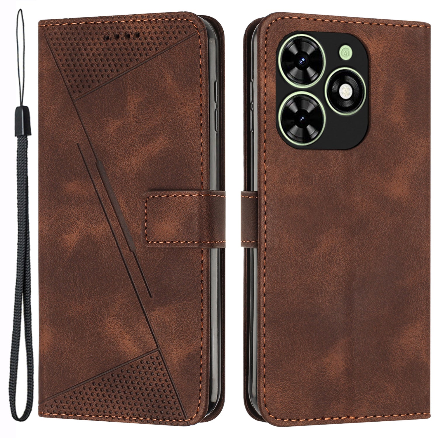 For Transsion Tecno Spark Go 2024 4G / Spark 20C / Pop 8 Case Triangle Pattern PU Leather Phone Cover Card Slots - Green