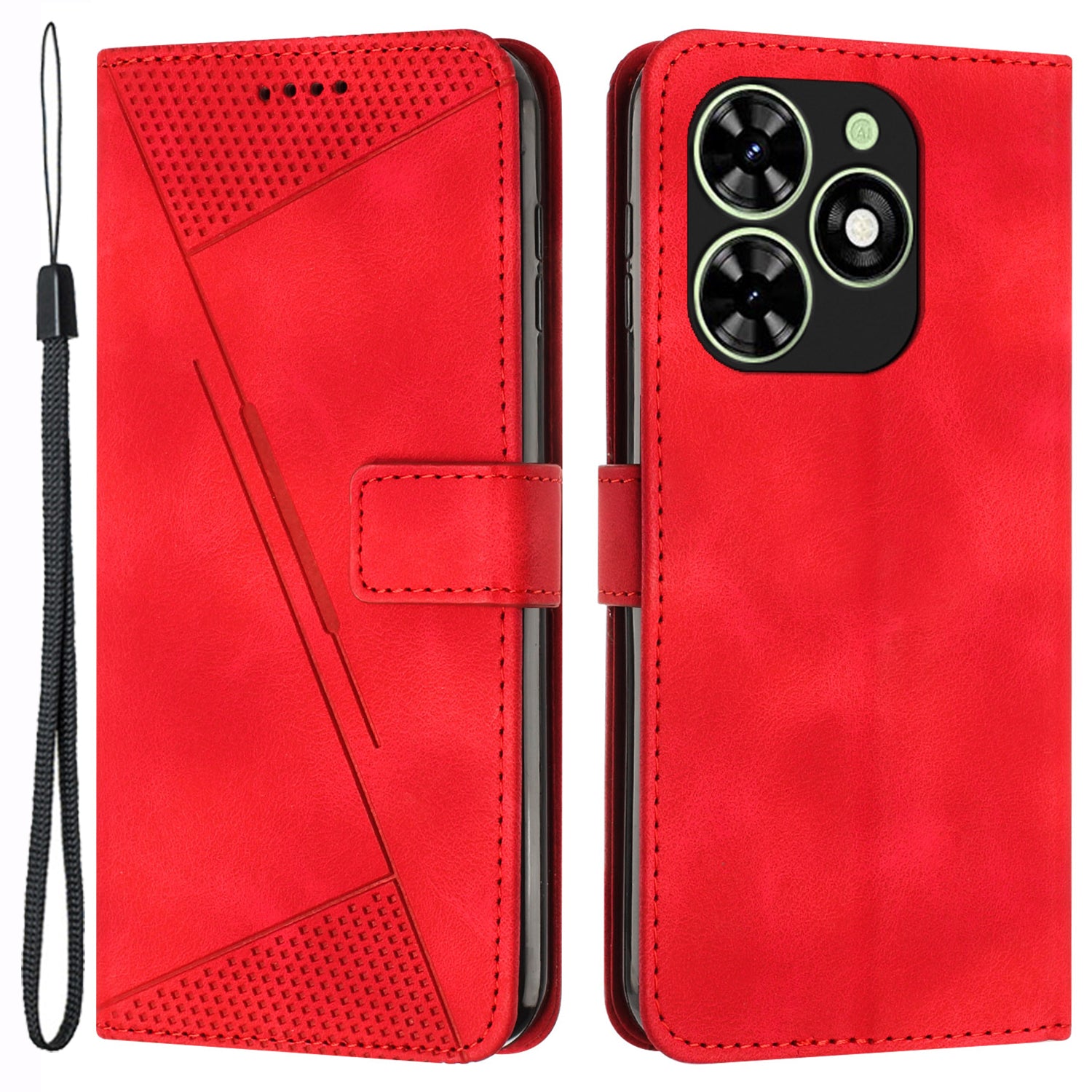 For Transsion Tecno Spark Go 2024 4G / Spark 20C / Pop 8 Case Triangle Pattern PU Leather Phone Cover Card Slots - Green