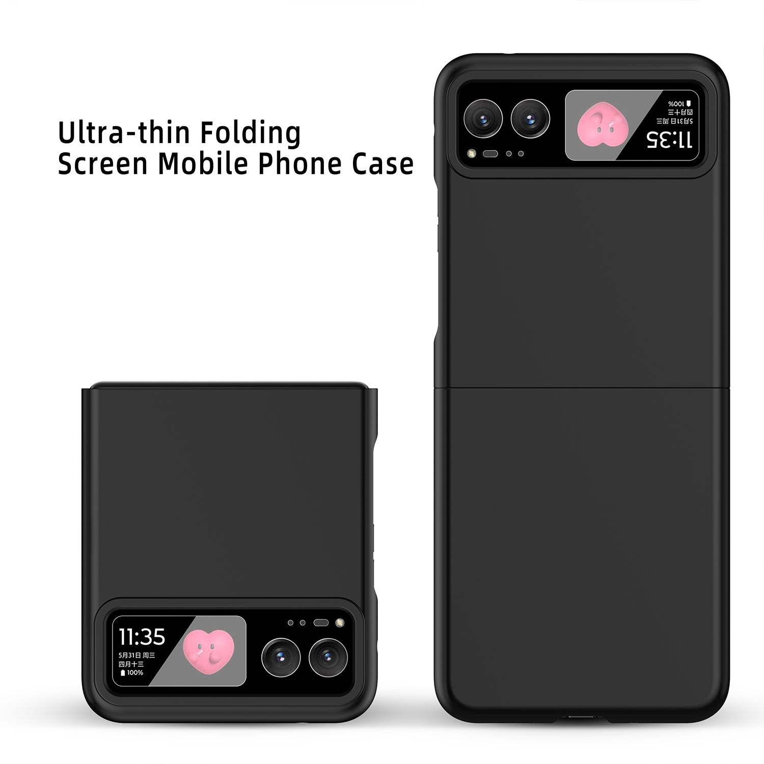 For Motorola Razr 40 5G Rubberized PC Phone Case with Tempered Glass Rear Screen Film - Black