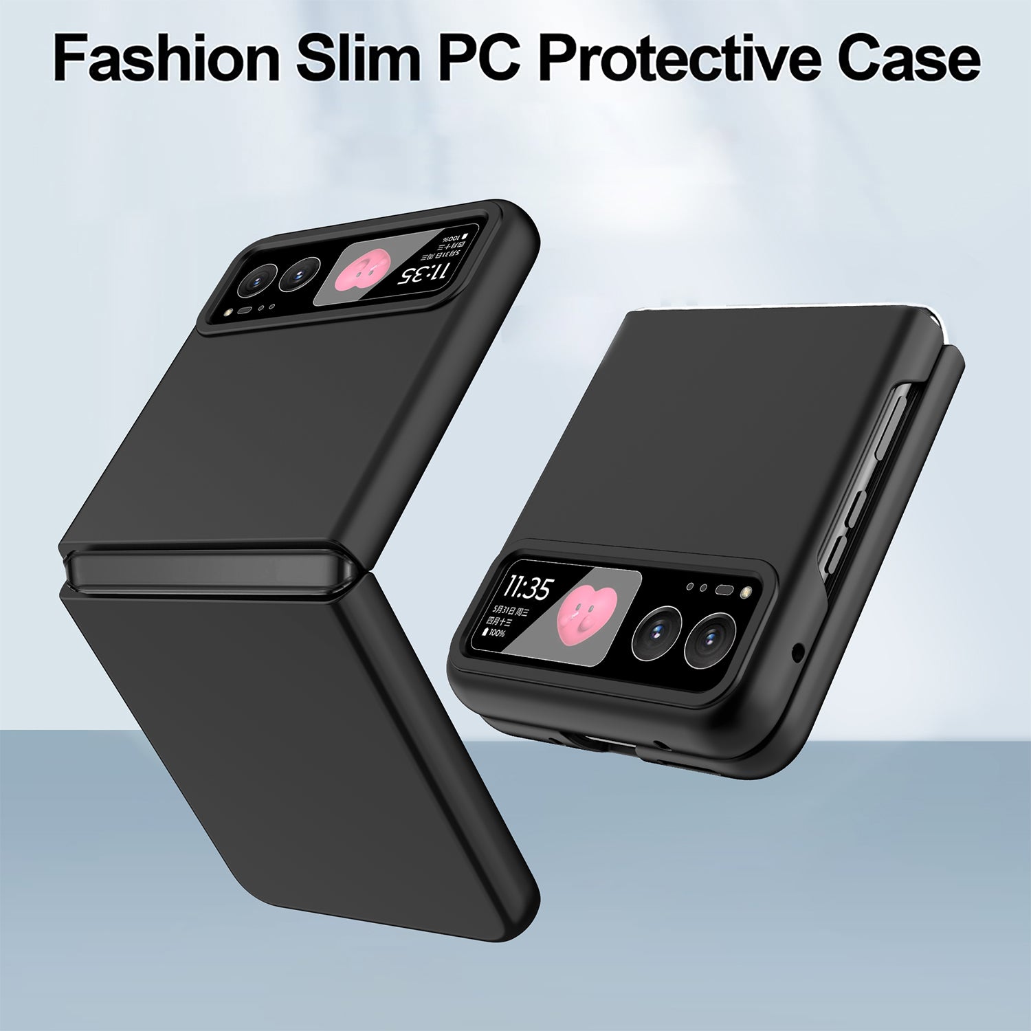 For Motorola Razr 40 5G Rubberized PC Phone Case with Tempered Glass Rear Screen Film - Black