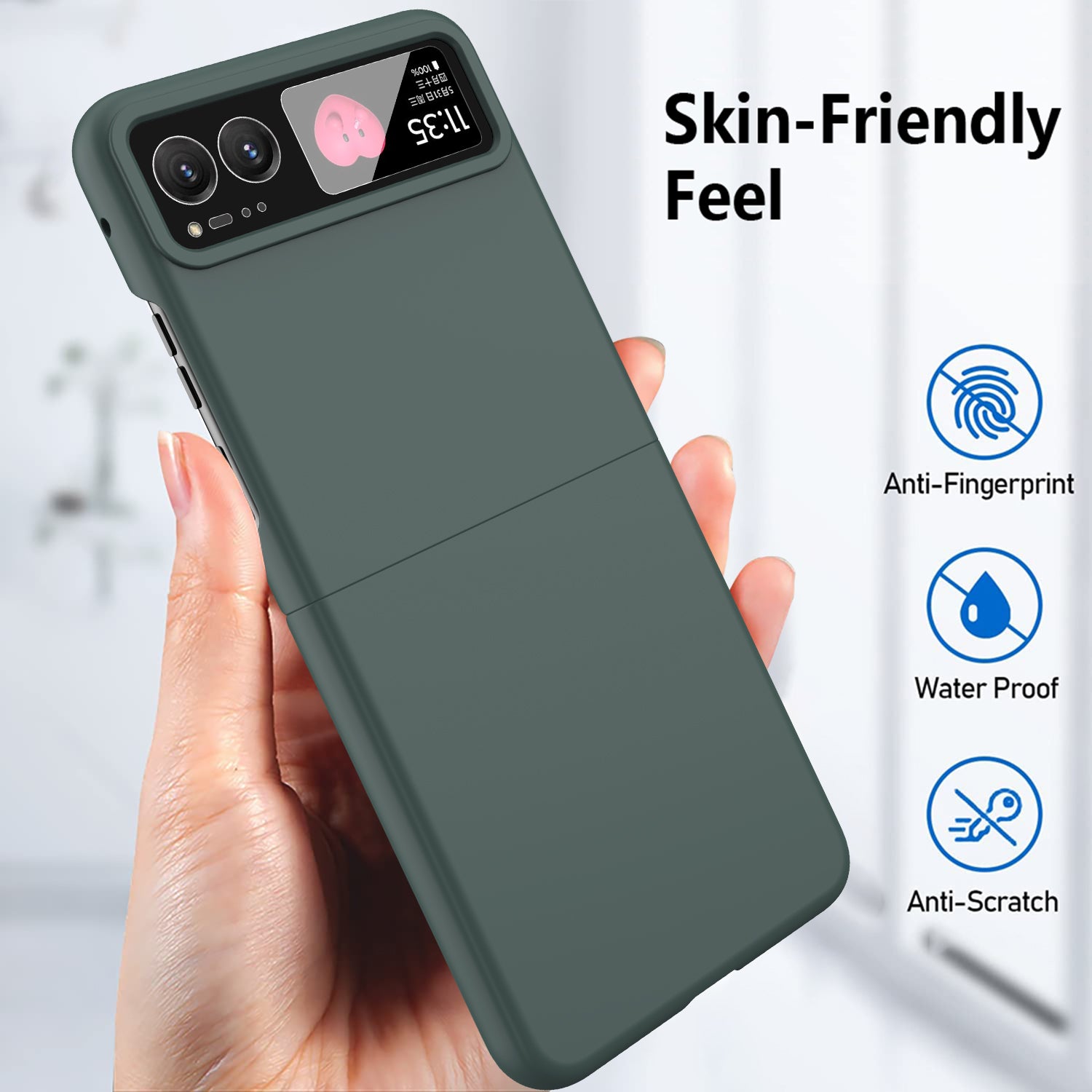 For Motorola Razr 40 5G Rubberized PC Phone Case with Tempered Glass Rear Screen Film - Black