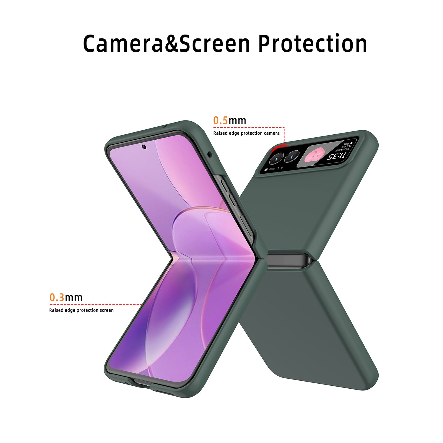 For Motorola Razr 40 5G Rubberized PC Phone Case with Tempered Glass Rear Screen Film - Black