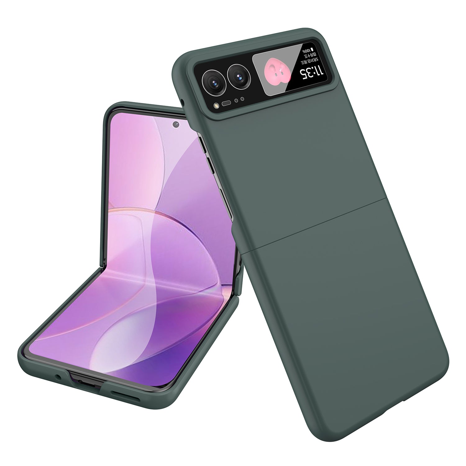 For Motorola Razr 40 5G Rubberized PC Phone Case with Tempered Glass Rear Screen Film - Black
