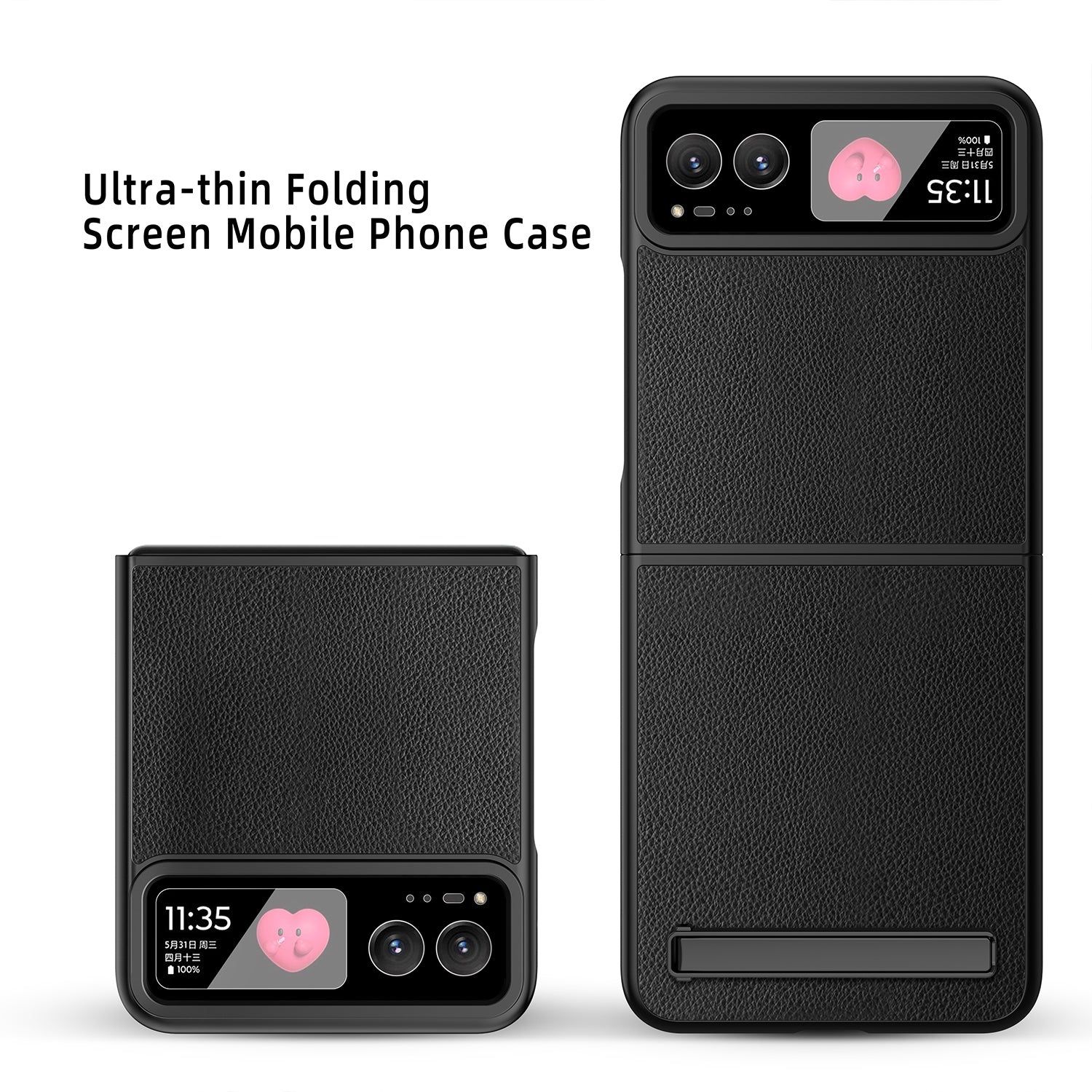 For Motorola Razr 40 5G Kickstand Case Leather+PC Cover with Rear Screen Film - Black