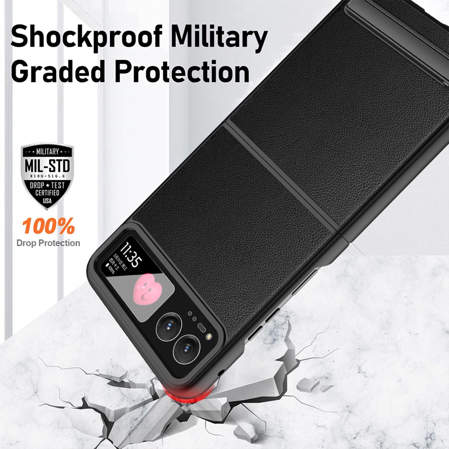 For Motorola Razr 40 5G Kickstand Case Leather+PC Cover with Rear Screen Film - Black