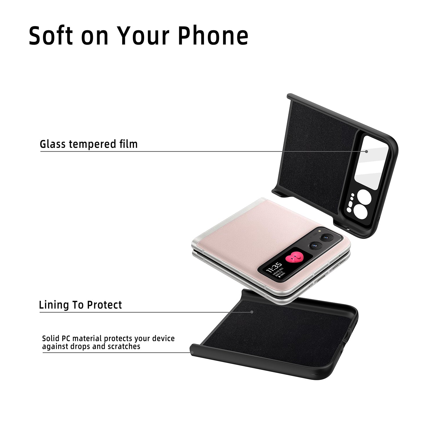 For Motorola Razr 40 5G Kickstand Case Leather+PC Cover with Rear Screen Film - Black