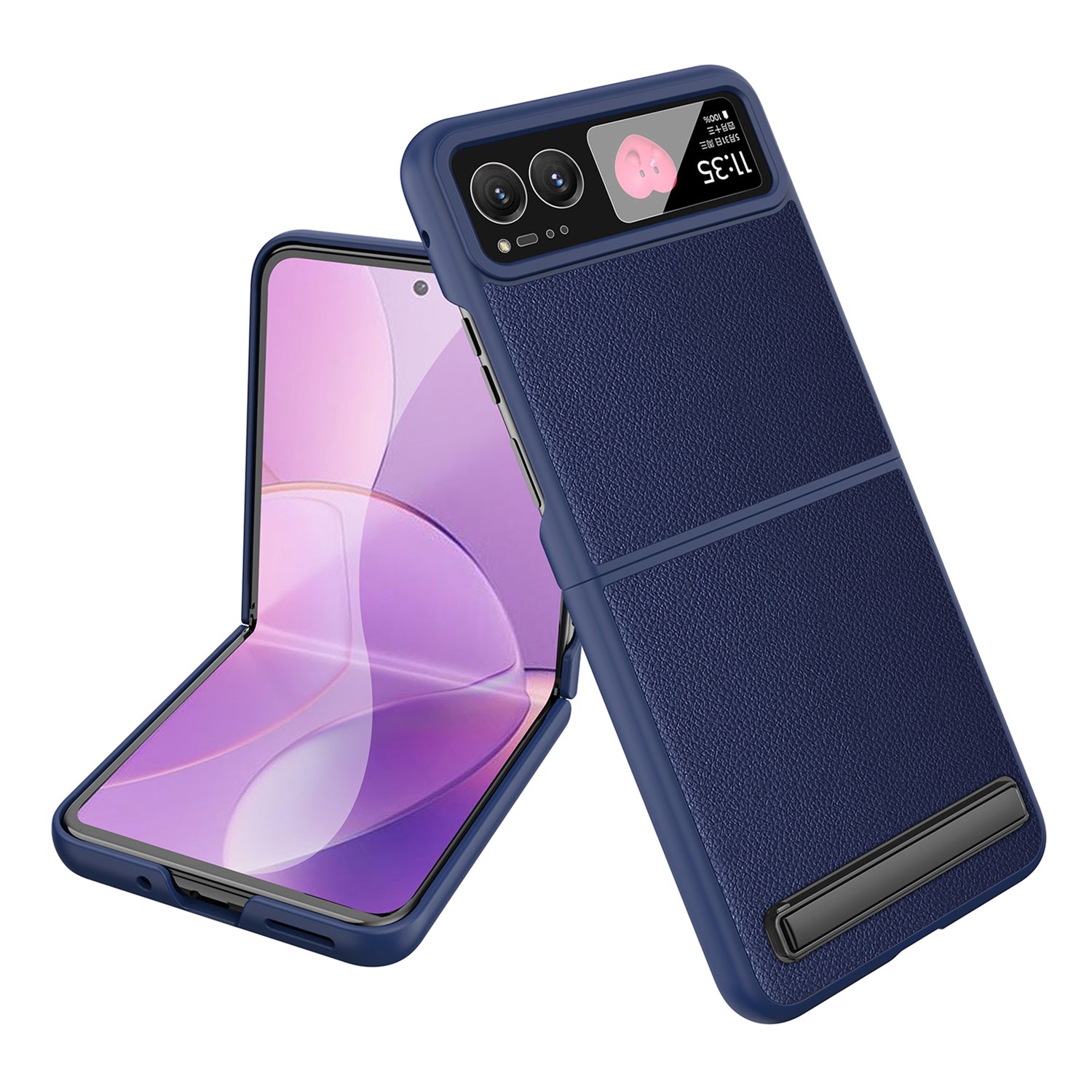 For Motorola Razr 40 5G Kickstand Case Leather+PC Cover with Rear Screen Film - Black
