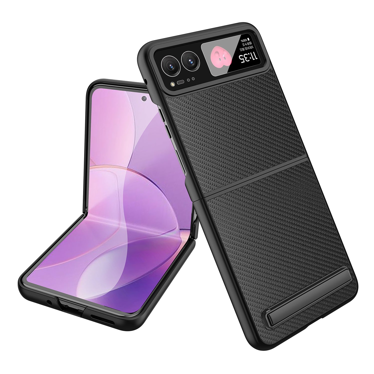 For Motorola Razr 40 5G Kickstand Case Leather+PC Cover with Rear Screen Film - Black