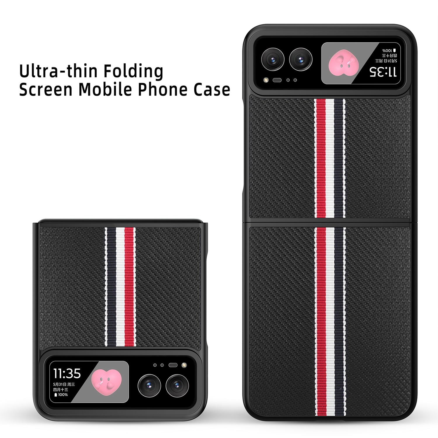 For Motorola Razr 40 5G Phone Case Colorful Stripes Pattern with Rear Screen Film - Black