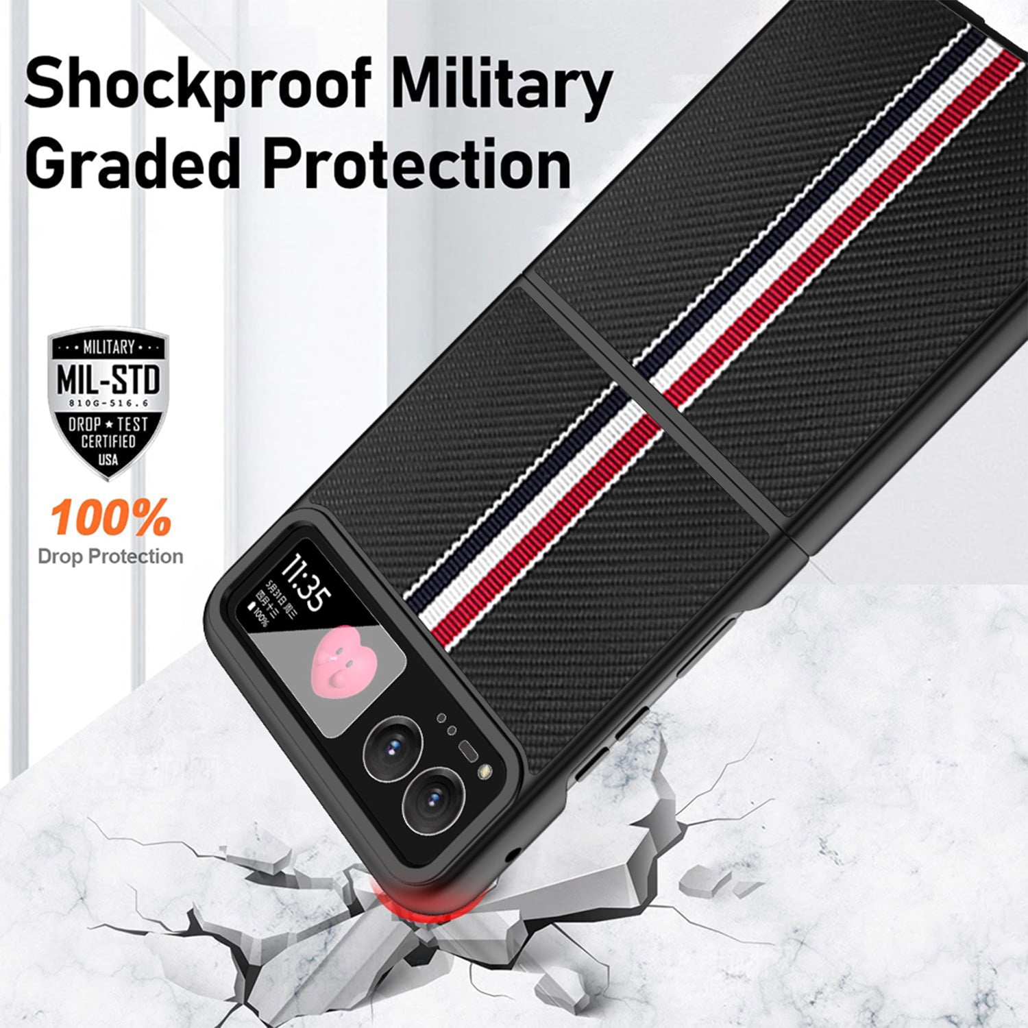 For Motorola Razr 40 5G Phone Case Colorful Stripes Pattern with Rear Screen Film - Black