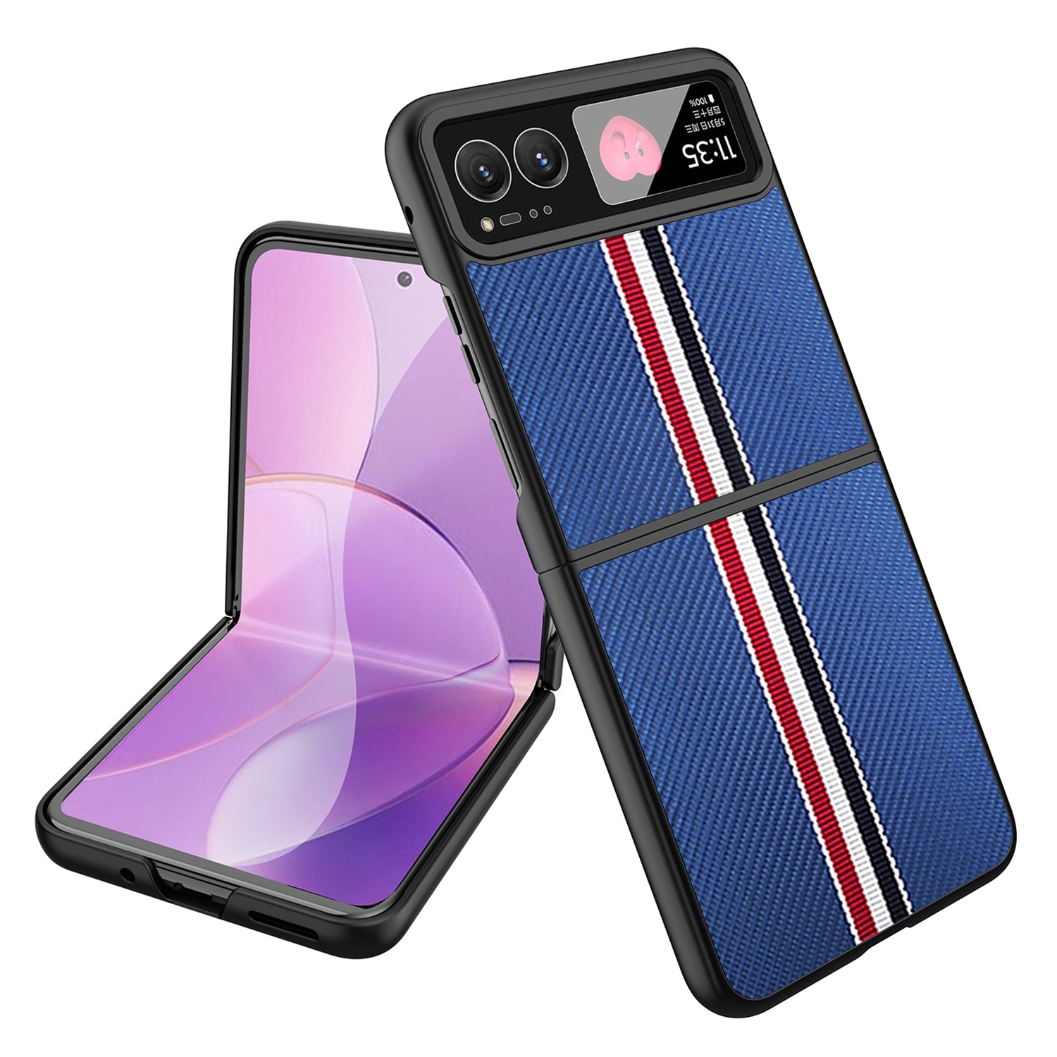 For Motorola Razr 40 5G Phone Case Colorful Stripes Pattern with Rear Screen Film - Black