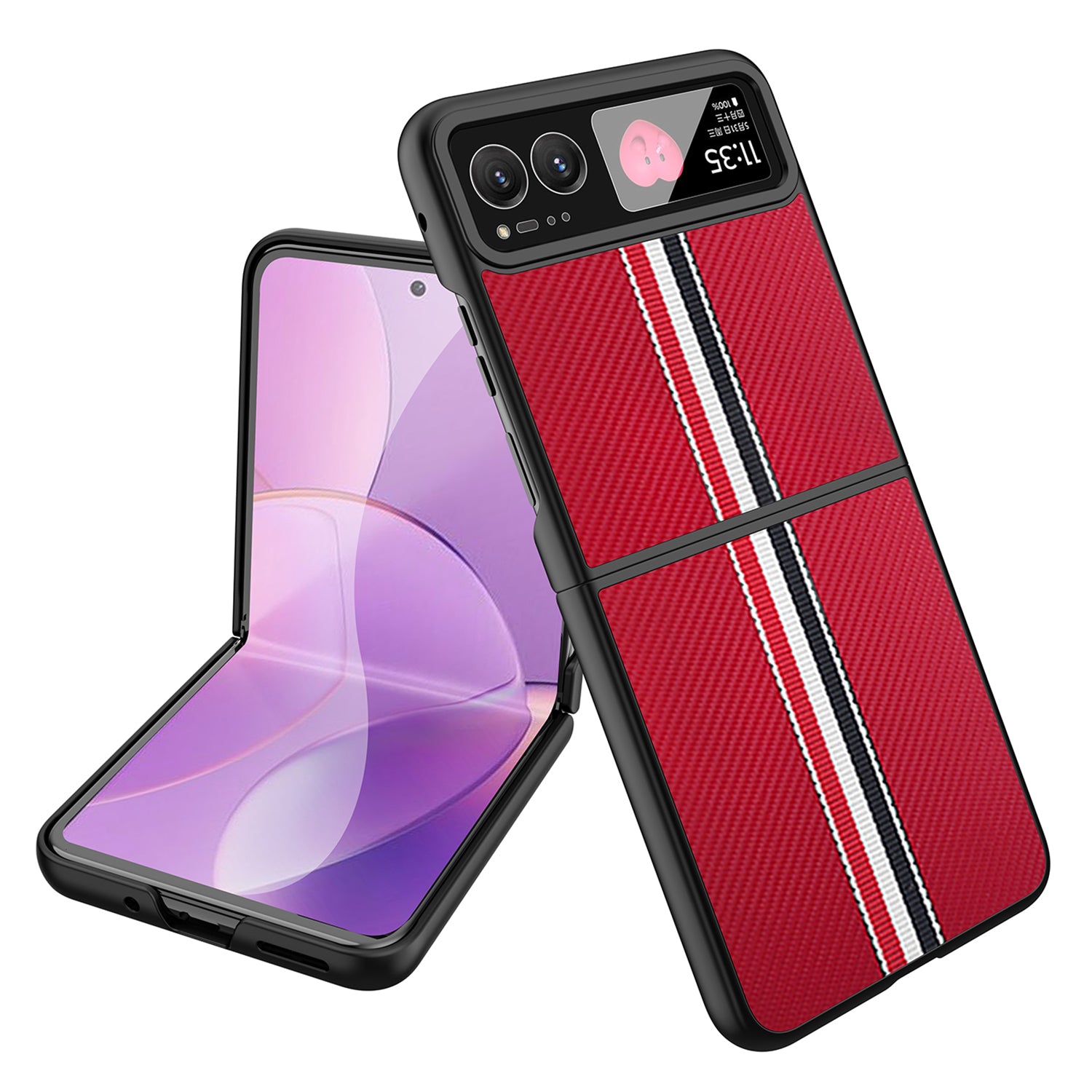 For Motorola Razr 40 5G Phone Case Colorful Stripes Pattern with Rear Screen Film - Black