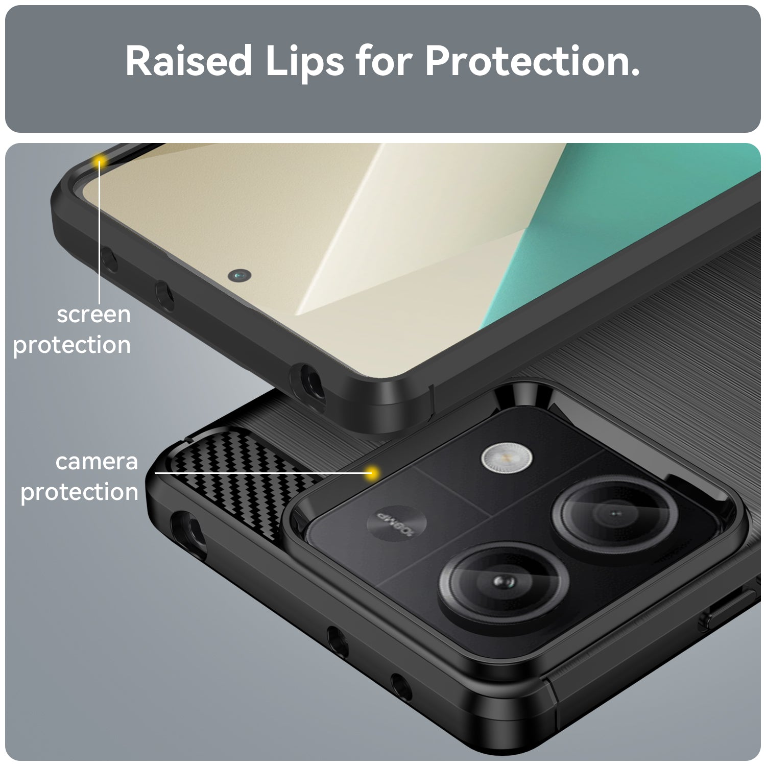 For Xiaomi Redmi Note 13 5G Cell Phone Shell Case TPU Carbon Fiber Texture Shell Cover - Black