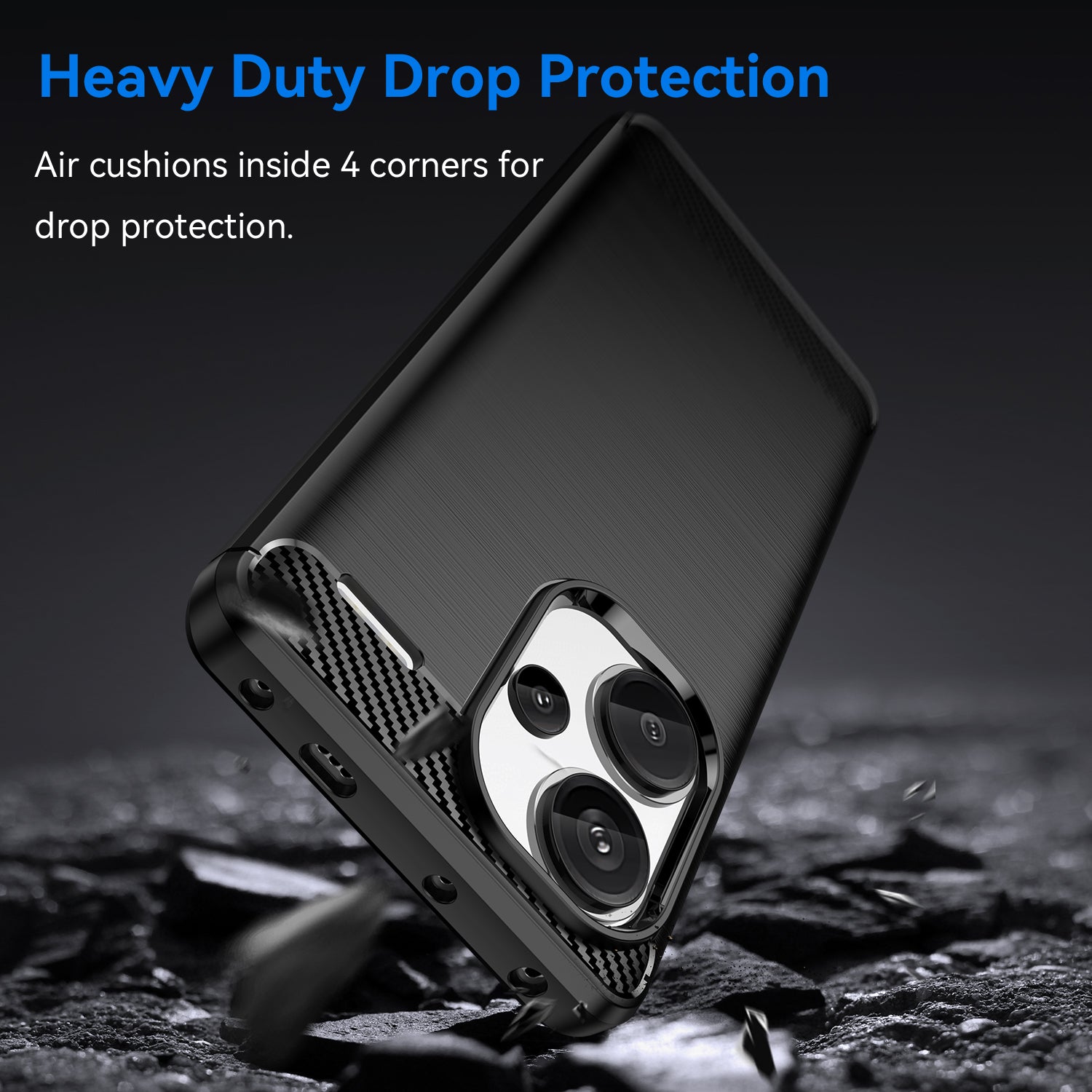 Phone Cover for Xiaomi Redmi Note 13 Pro+ 5G Case TPU Carbon Fiber Texture Phone Shell - Black