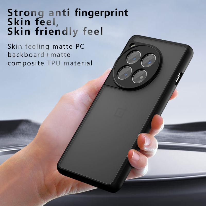 For OnePlus 12 5G Matte Phone Case Skin-touch TPU+PC 2-in-1 Cover - Transparent Black