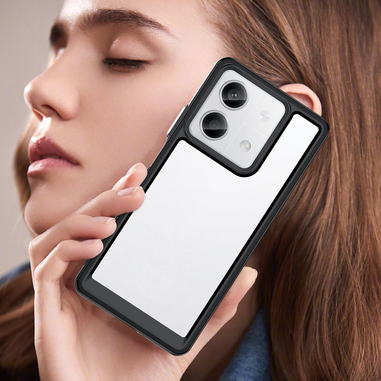 For Xiaomi Redmi Note 13 5G Phone Case Colorful TPU Frame+Acrylic Clear Back - Black