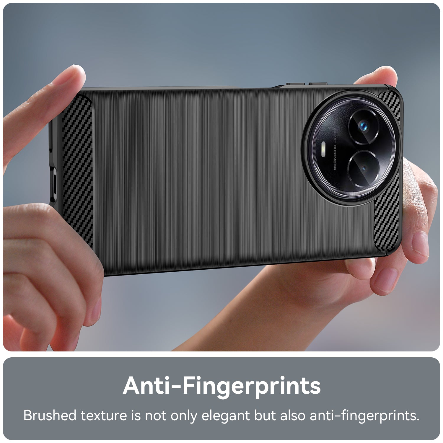For Realme V50s 5G Case Shockproof Carbon Fiber Texture TPU Cell Phone Cover - Black