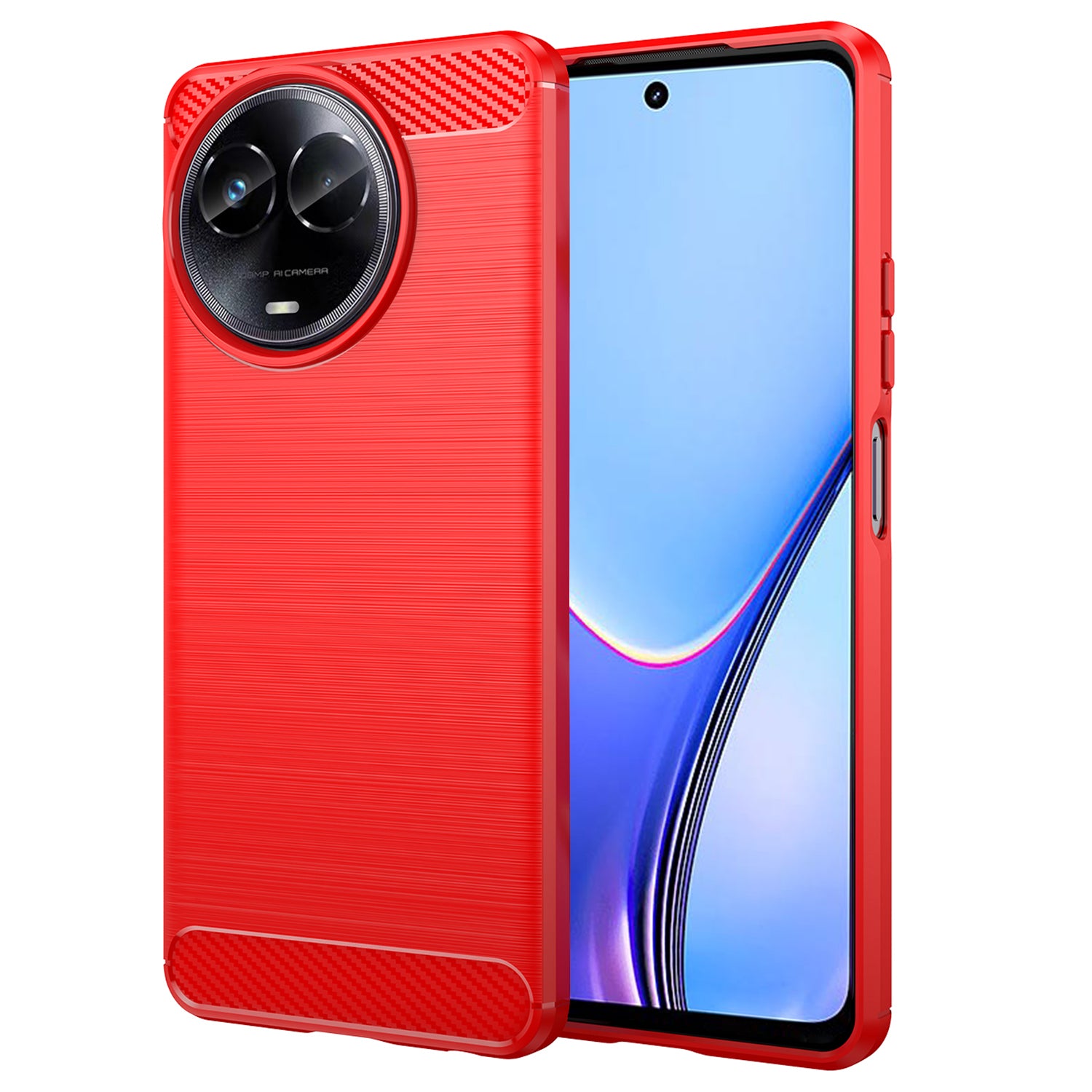 For Realme V50s 5G Case Shockproof Carbon Fiber Texture TPU Cell Phone Cover - Black