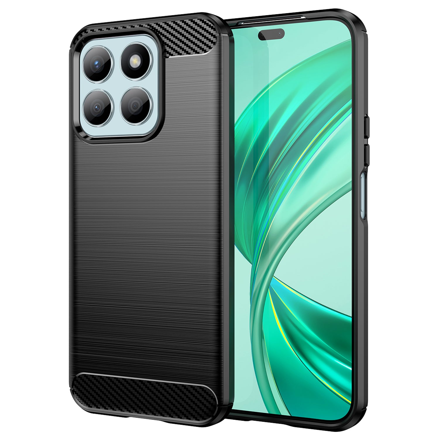 Phone Cover for Honor X8b 4G TPU Case Anti-Scratch Carbon Fiber Texture - Black