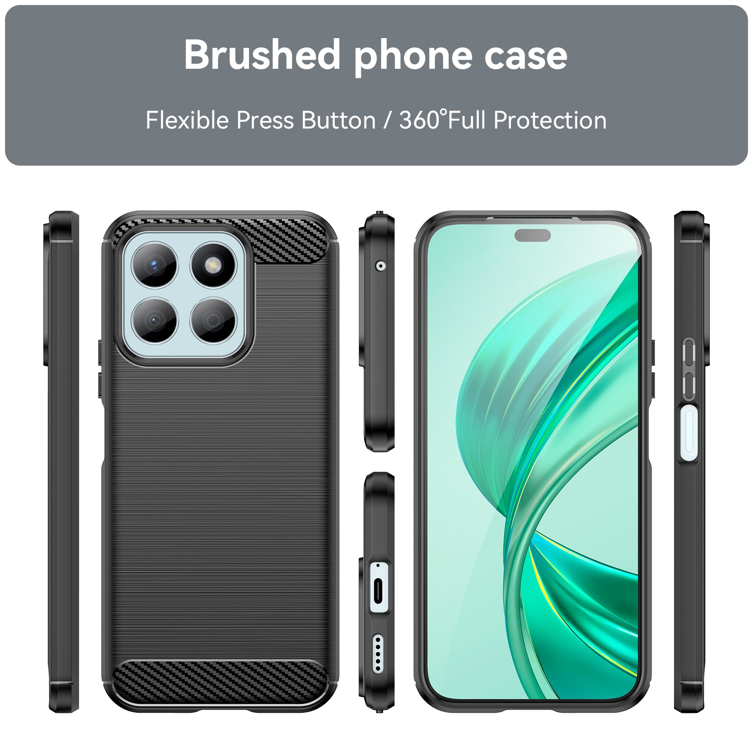 Phone Cover for Honor X8b 4G TPU Case Anti-Scratch Carbon Fiber Texture - Black