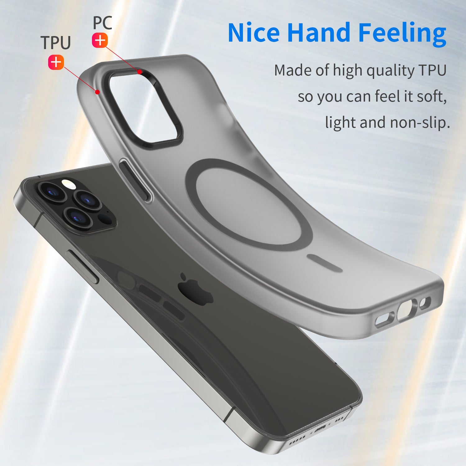For iPhone 12 Pro 6.1 inch / 12 6.1 inch Translucent Matte Cover TPU + PC Phone Case Compatible with MagSafe - Black