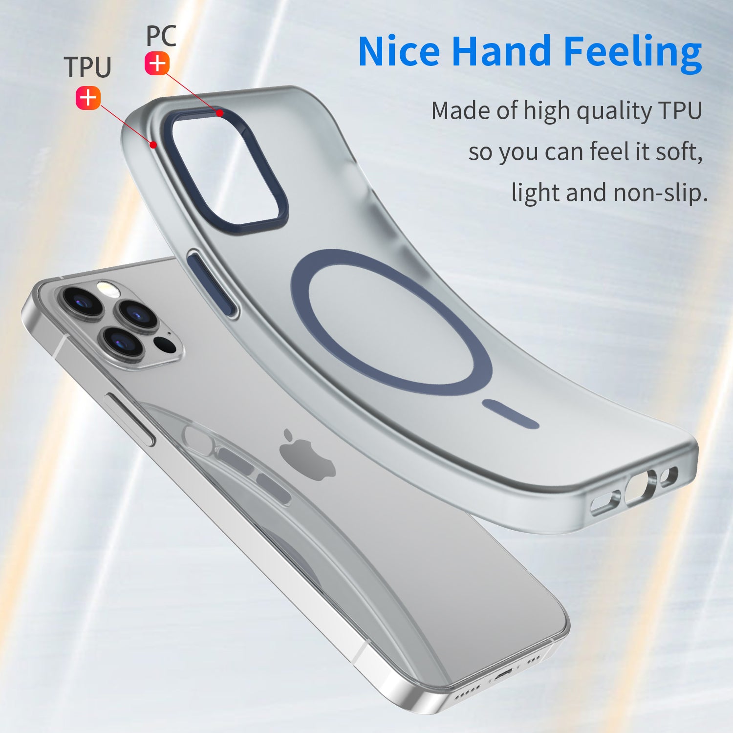 For iPhone 12 Pro Max 6.7 inch Magnetic Case Translucent Matte TPU + PC Phone Cover Compatible with MagSafe - Dark Blue