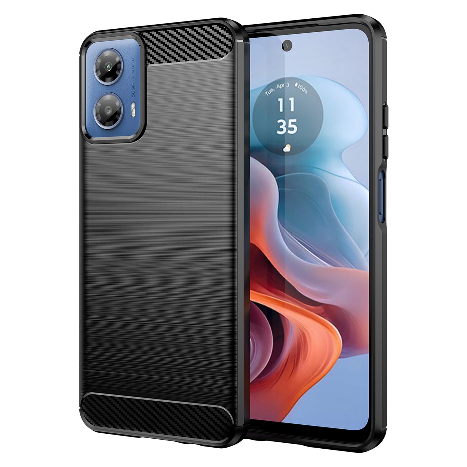 For Motorola Moto G34 5G Brushed TPU Case Carbon Fiber Texture Phone Cover - Black