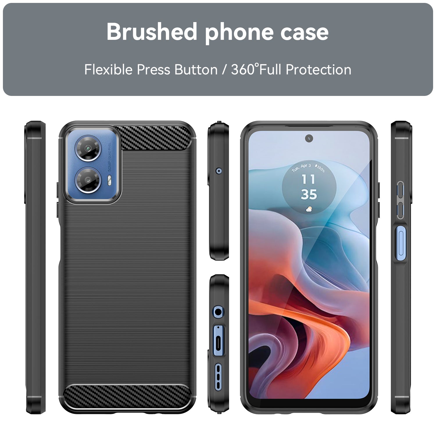 For Motorola Moto G34 5G Brushed TPU Case Carbon Fiber Texture Phone Cover - Black
