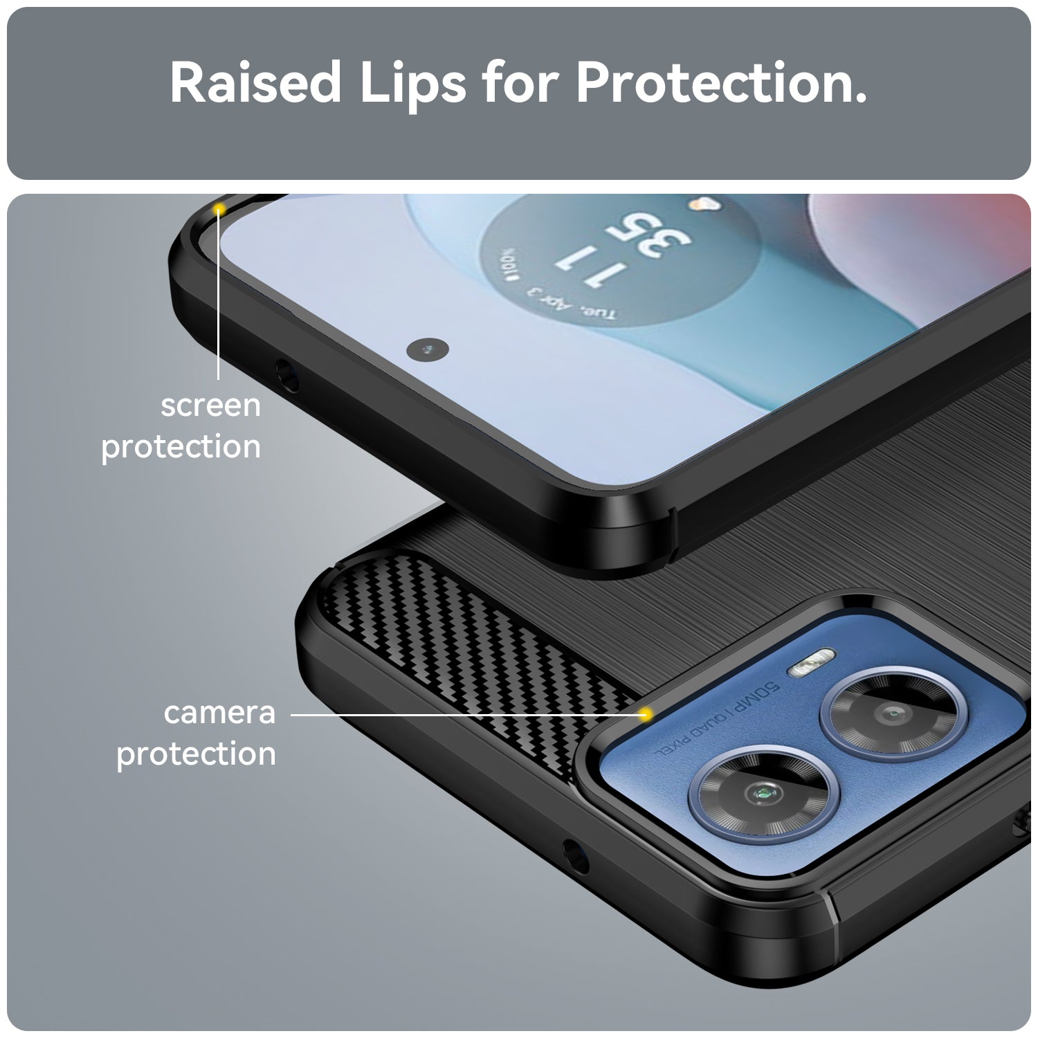For Motorola Moto G34 5G Brushed TPU Case Carbon Fiber Texture Phone Cover - Black