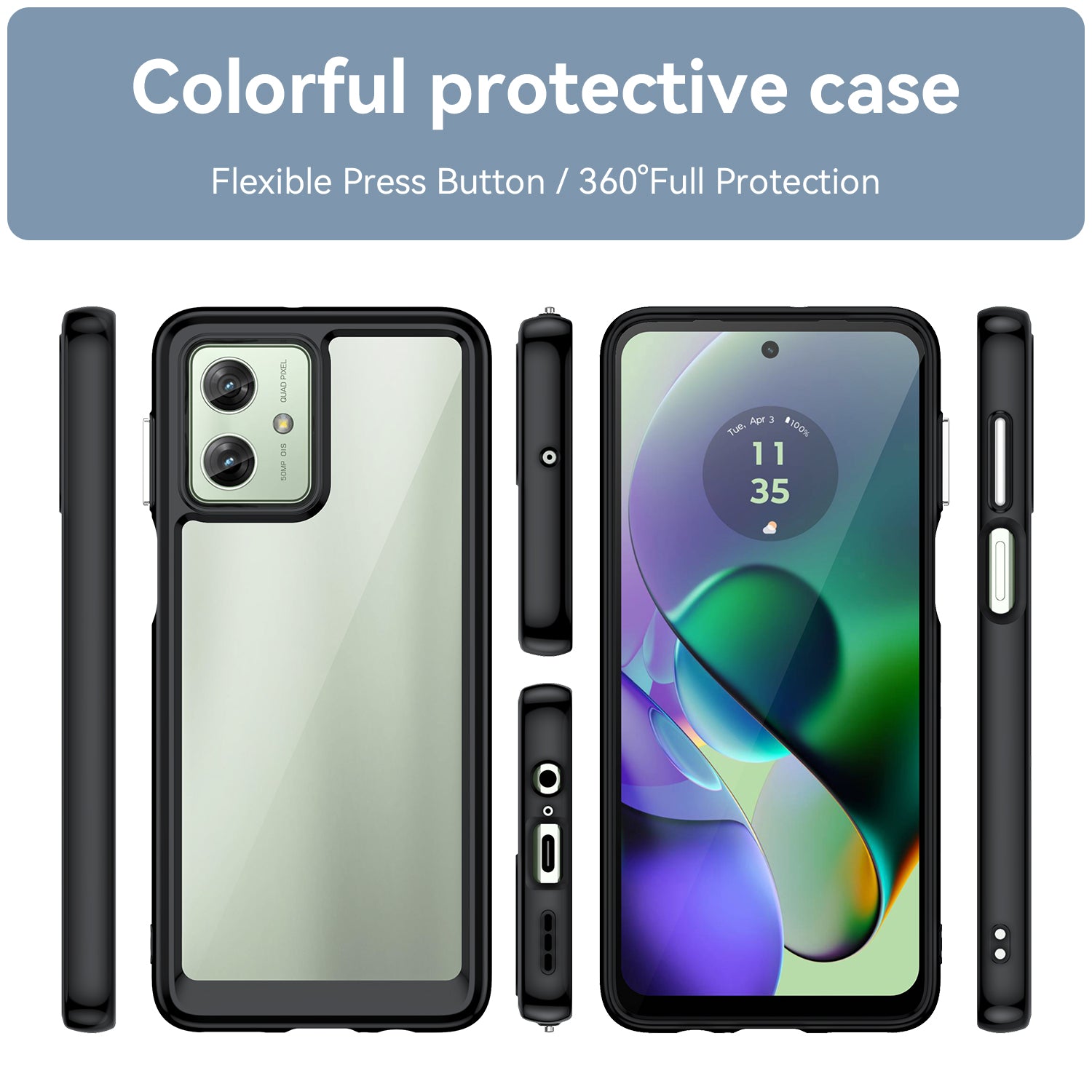 For Motorola Moto G54 5G TPU+Acrylic Case Clear Back Phone Cover - Black