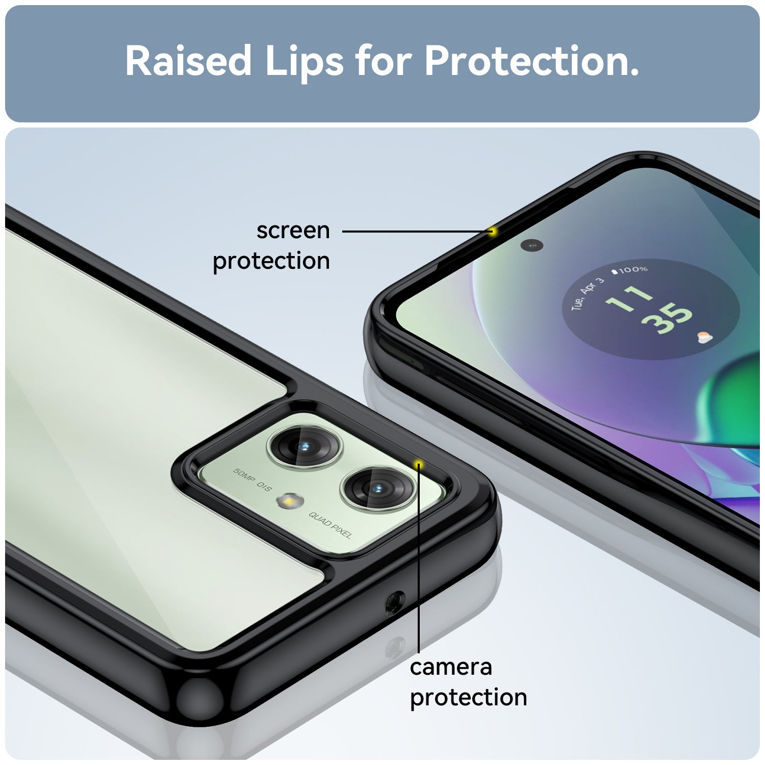 For Motorola Moto G54 5G TPU+Acrylic Case Clear Back Phone Cover - Black