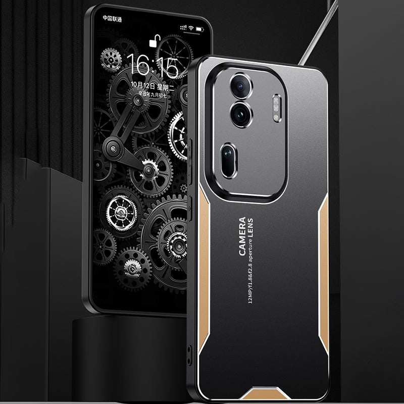 For Oppo Reno11 Pro 5G (Global) / Reno11 (China) 5G Phone Case Shockproof Military Aluminum Alloy Metal Cover - Gold