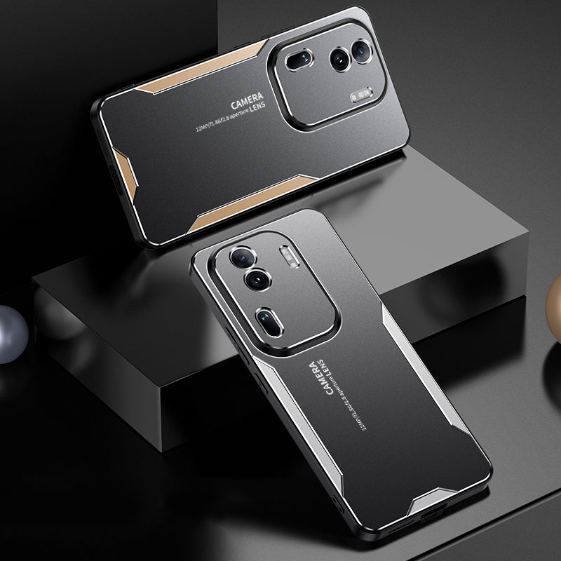 For Oppo Reno11 Pro 5G (Global) / Reno11 (China) 5G Phone Case Shockproof Military Aluminum Alloy Metal Cover - Gold