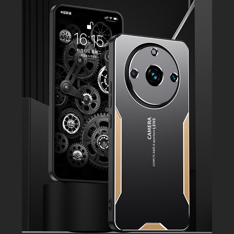 For Realme 11 Pro+ 5G Phone Case Aluminium Alloy+PC+TPU Shockproof Cover - Gold