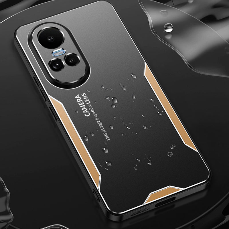 For Oppo Reno10 5G (Global) Phone Case Aluminium Alloy Back TPU Frame Protective Cover - Gold