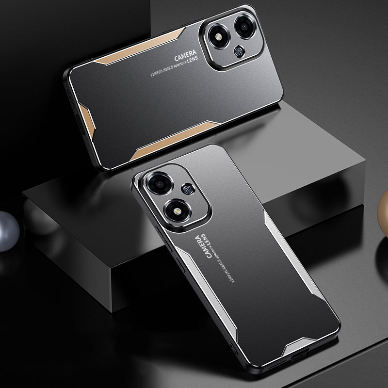 For Oppo A2m 5G Phone Case Aluminium Alloy+PC+TPU Cover Shock Absorption - Gold