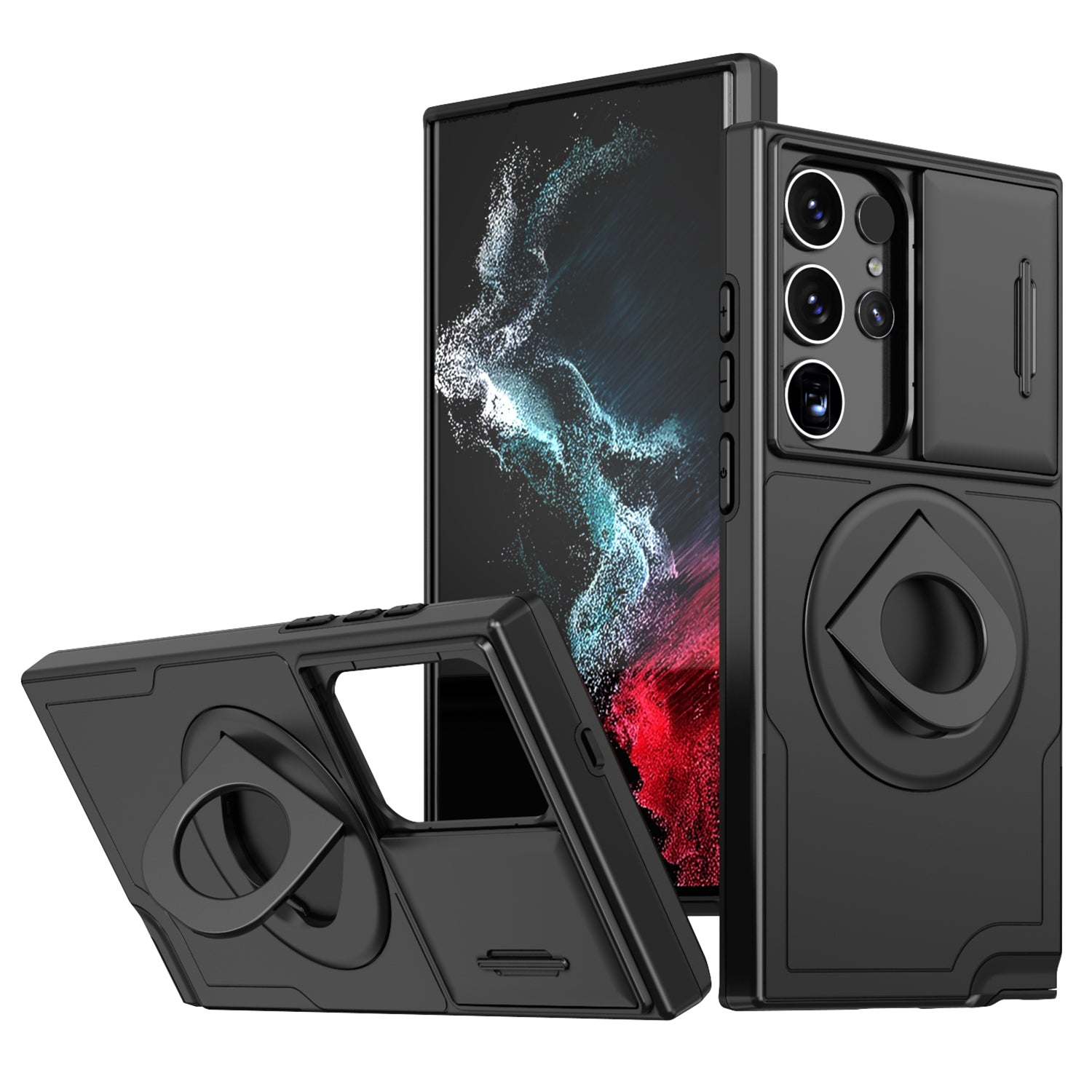 For Samsung Galaxy S22 Ultra 5G Magnetic Case Slide Lens Window N52 Magnet+PC+TPU Phone Cover - Black