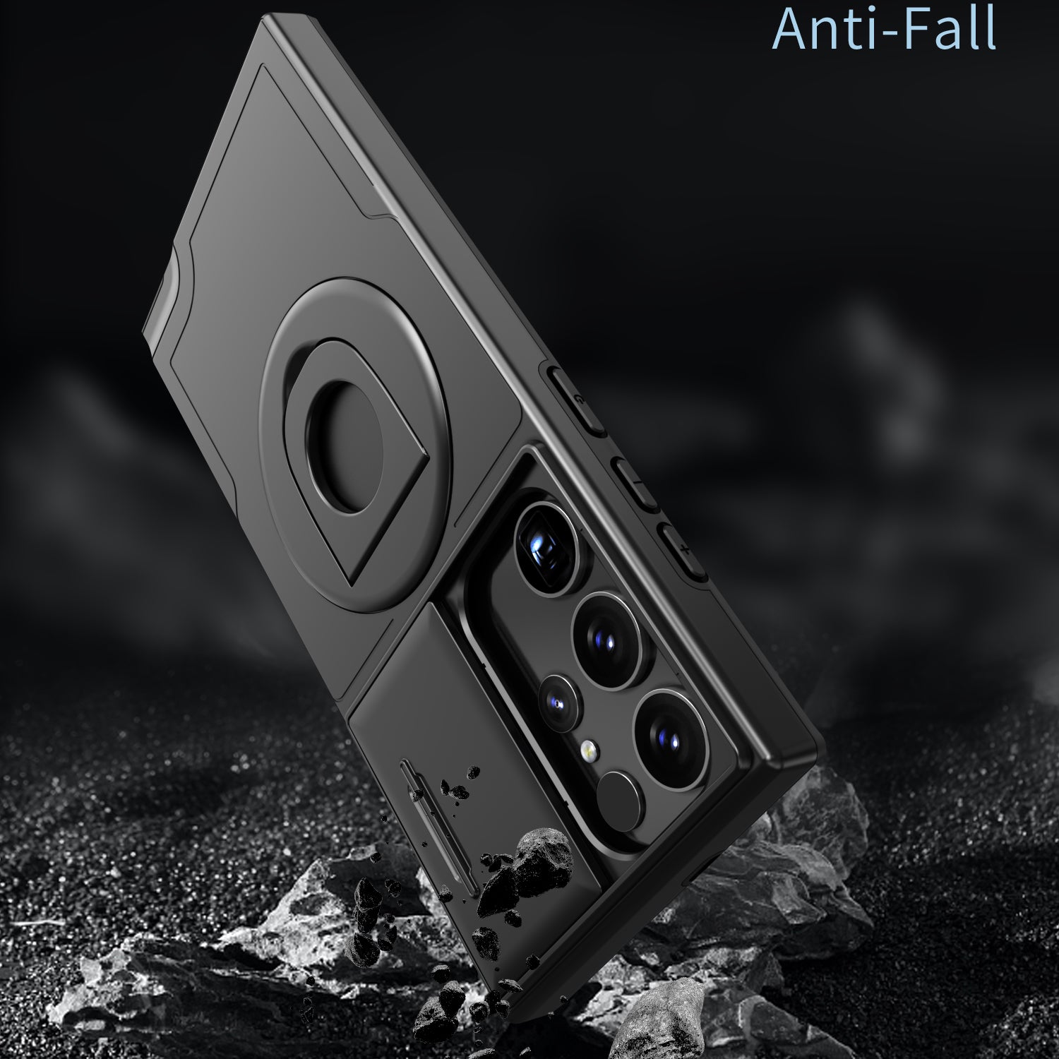 For Samsung Galaxy S22 Ultra 5G Magnetic Case Slide Lens Window N52 Magnet+PC+TPU Phone Cover - Black