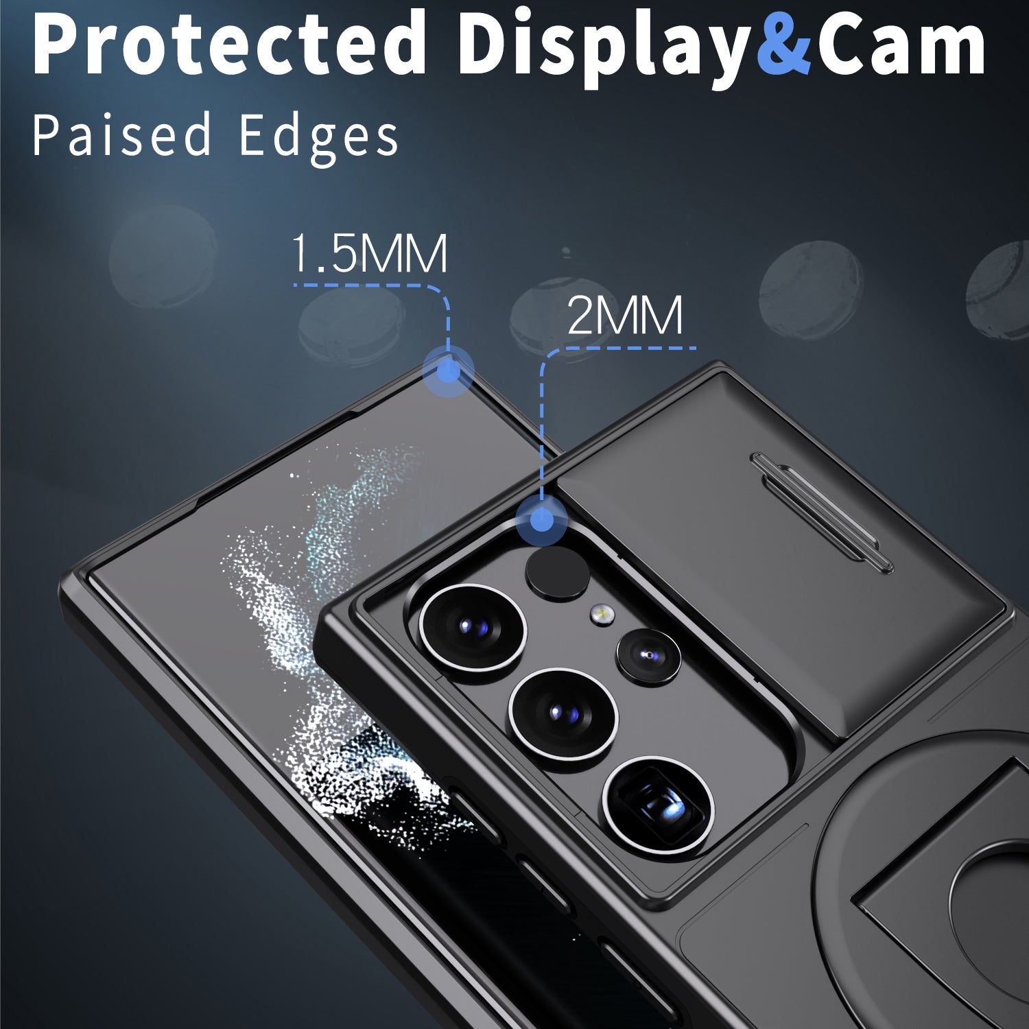 For Samsung Galaxy S22 Ultra 5G Magnetic Case Slide Lens Window N52 Magnet+PC+TPU Phone Cover - Black